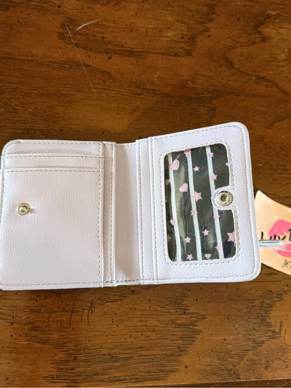 Luv Betsey Johnson Lavender Bifold Heart & Bows Print Girly Wallet NEW WITH TAGS